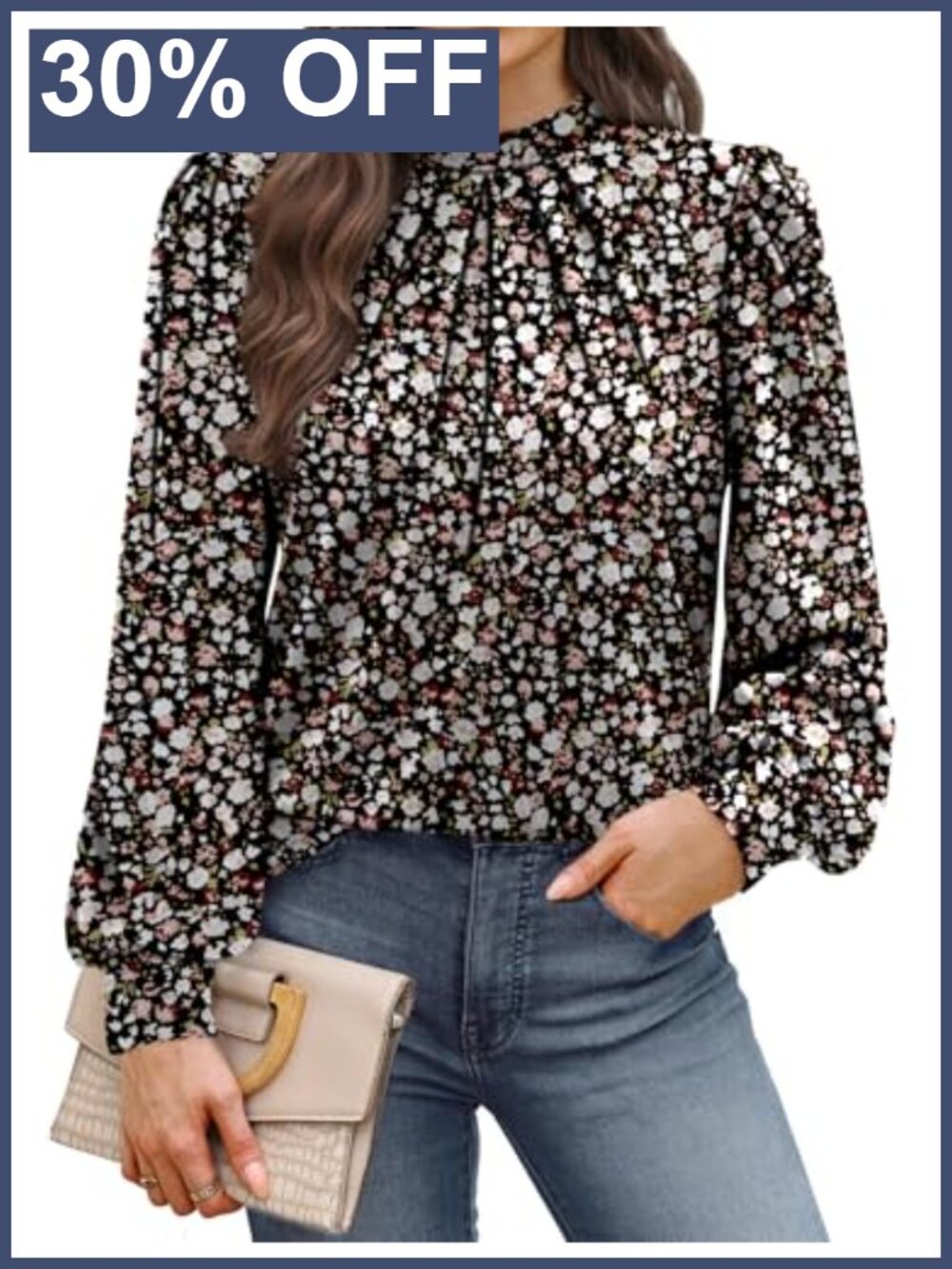 Womens Mock Neck Pleated Front Long Sleeve Blouse Dressy Casual Top